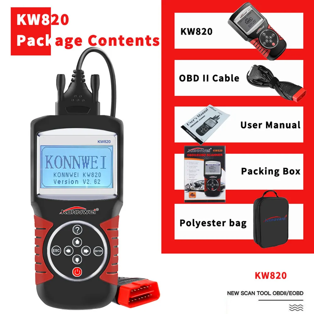 Vehemo Автомобильная диагностика для KONNWEI KW820 Авто универсальный OBD2 диагностический сканер портативный ручной инструмент для чтения кода