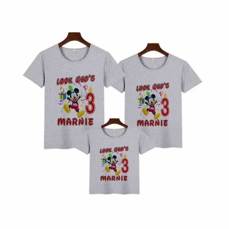 Одинаковая одежда для семьи с мышкой одежда для мамы и меня футболка с короткими рукавами для дня рождения с Минни одежда для мальчиков футболка с Микки на день рождения - Цвет: B16A-gray