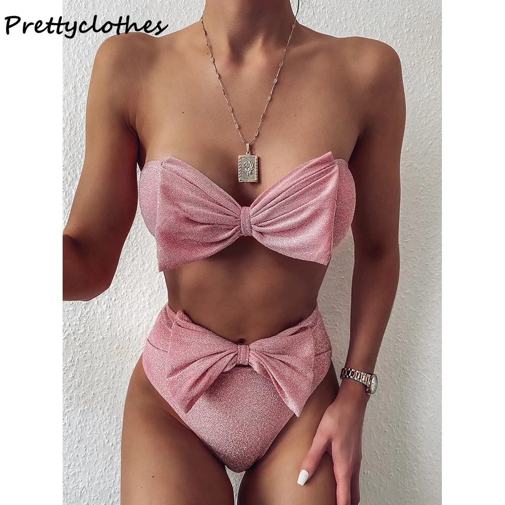

С украшением в виде банта, Разделение блестящие шелковое бикини купальник 2021 новые сексуальные купальники, пляжная одежда женская одежда наборы купальный костюм женский бикини