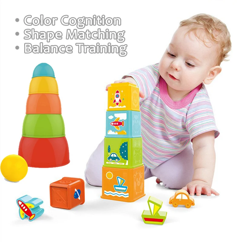 Children Stacking Cup Sorting Toys Set Traffic Shape Matching Stack Blocks Montessori Educational Baby Beach Bathtub Toys Gifts