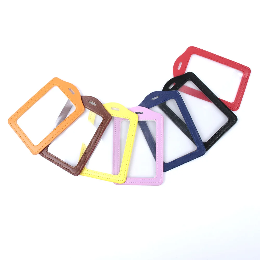 PU Leather ID Badge Case Clear and Color Border Lanyard Holes Bank Credit Card Holders ID Badge Holders Accessories DropShipping