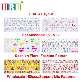 

HRH Wholesale 100pcs Spanish ESP EU/UK Flower Silicone Keyboard Cover Keypad Skin Protector for Macbook Air Pro Retina 13 15 17