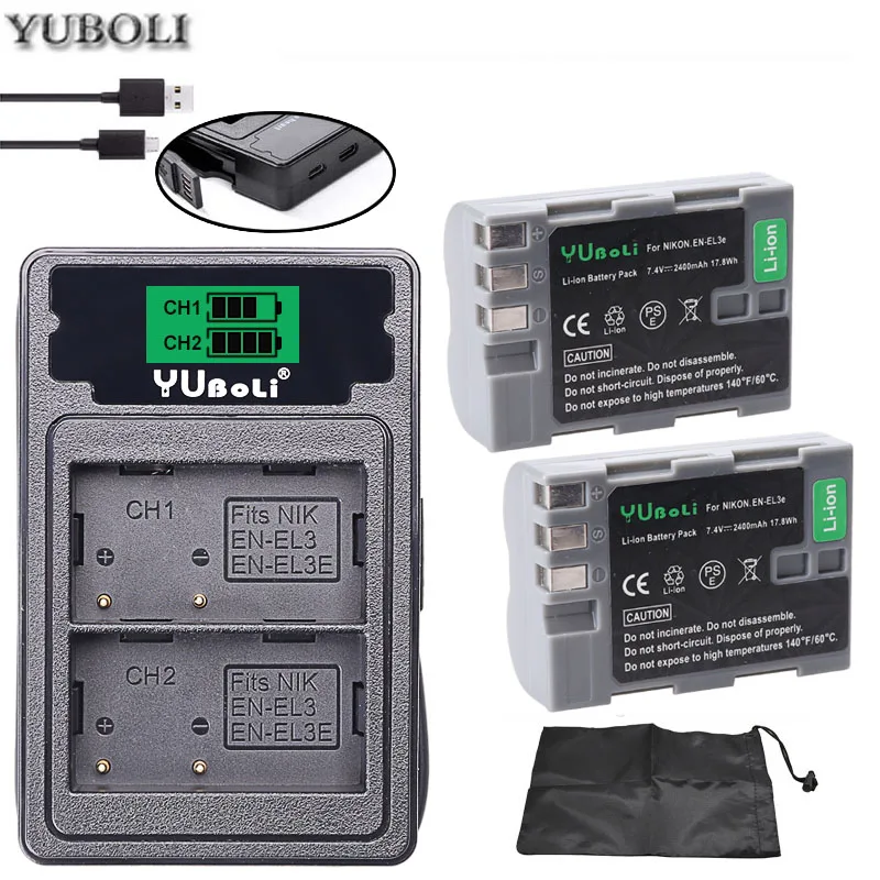 Высокое качество 2 шт. EN-EL3e EL3e 7,4 V 2400 мА/ч, Камера Батарея для Nikon ENEL3E RU EL3E D30 D50 D70 D90 D70S D300 Камера аксессуары