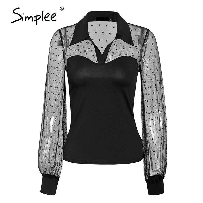 Simplee, сексуальная, Лоскутная, в горошек, с длинным рукавом, женская блузка, элегантная, весна, лето, для женщин, highstreet, топы, рубашка, вечерние, для клуба, Тонкий Топ