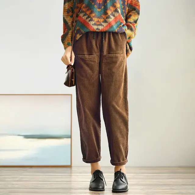 ladies elasticated waist corduroy trousers
