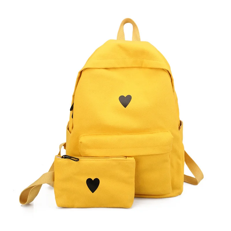 Canvas Printed Heart Backpack Women's Yellow Korean Style Students Travel Bag Girl School Laptop 2020 | Багаж и сумки