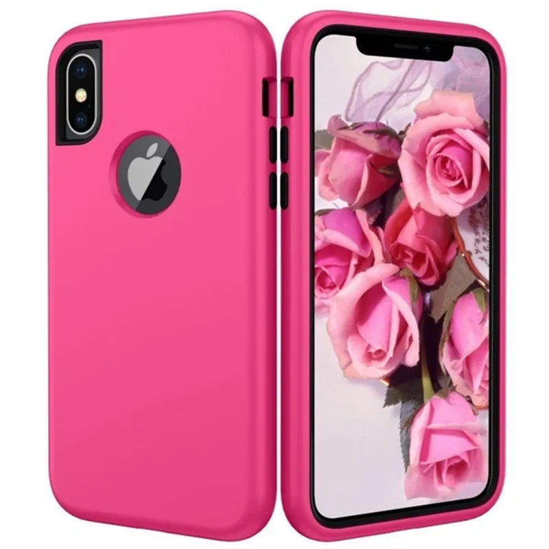 3 in 1 Heavy Duty Armor Shockproof 360 full Protect Case For iPhone X XS MAX XR 8 7 6 6S Plus Hybrid TPU Silicone+ Rubber Case