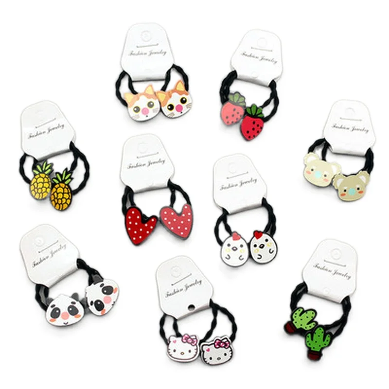 2pcs Kids Elastic Hair Ropes Cartoon Animal Hair Scrunchie Girls Ponytail Holder Cat Rabbit Children Headdress Hair Accessories 2pcs baby hair clips butterfly hairpin for girls lace hairclip children embroidery pins kawaii accessories barette kids headwear