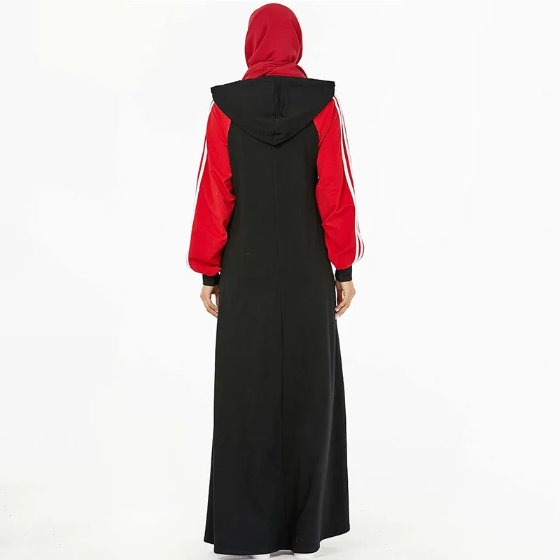 Middle Eastern fashion sweater hooded pocket stitching robes Arab dress Muslim long-sleeved multi-color slim slimming dress