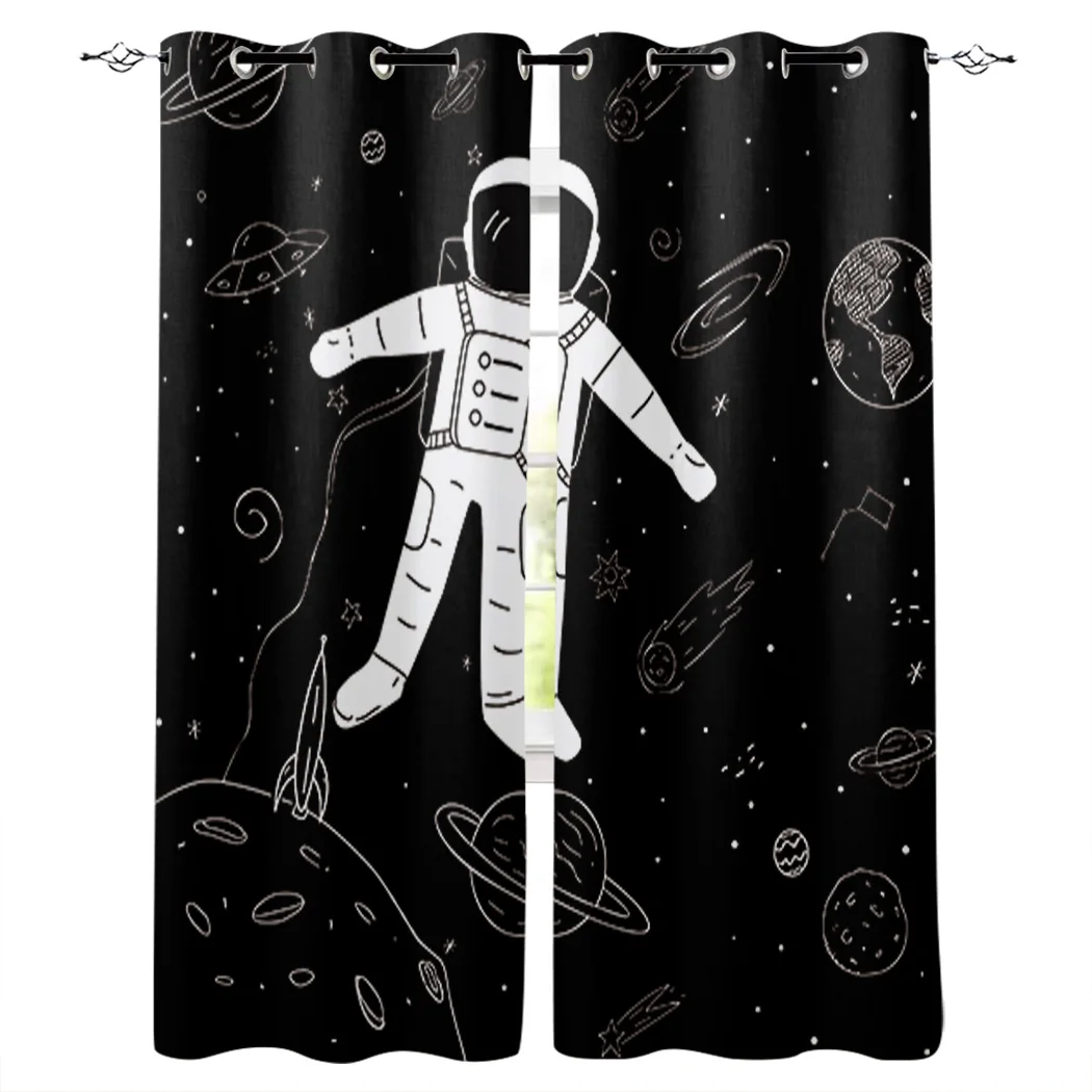 

Astronaut Space Shuttle Roaming Patterns Curtains Window Living Room Curtains High Blackout Curtain Thick