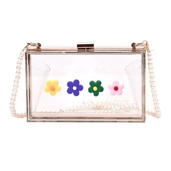 

LJL-Clear Acrylic Clutch Purse Women Transparent Bag Plastic Flower Box Bag Girl Vintage Retro Party Handbag