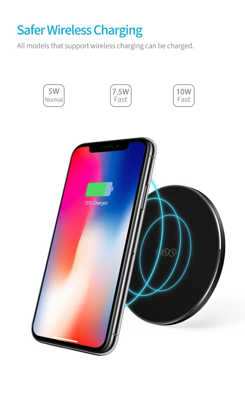 QCY Wireless Charger for iPhone 11 12 13 X XS Fast Wireless Charging for Samsung Xiaomi Huawei Mobile Phone Qi Wireless Charger Fast charge 18w