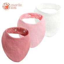 Bavoirs Double couche en mousseline de coton pour bébés, 3 pièces, 100% coton, serviettes d'alimentation unisexes pour bébés filles et garçons, à la mode