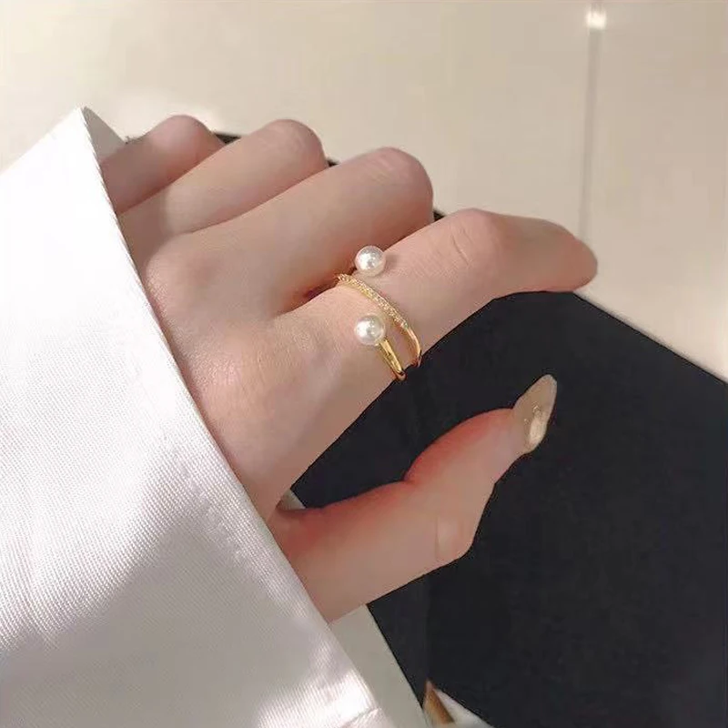 

Двойные жемчужные бусины, настройки колец, женские жемчужные аксессуары «сделай сам» для жемчужных бусин 5-7 мм, поставщик ювелирных изделий