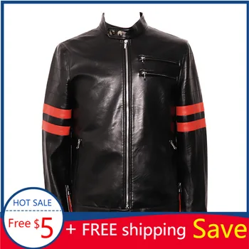 

New Stand Collar PU Leather Jacket Men's Washed Matching Slim Casual Motorcycle Jacket Men's Clothing Striped Mens Winter Coat
