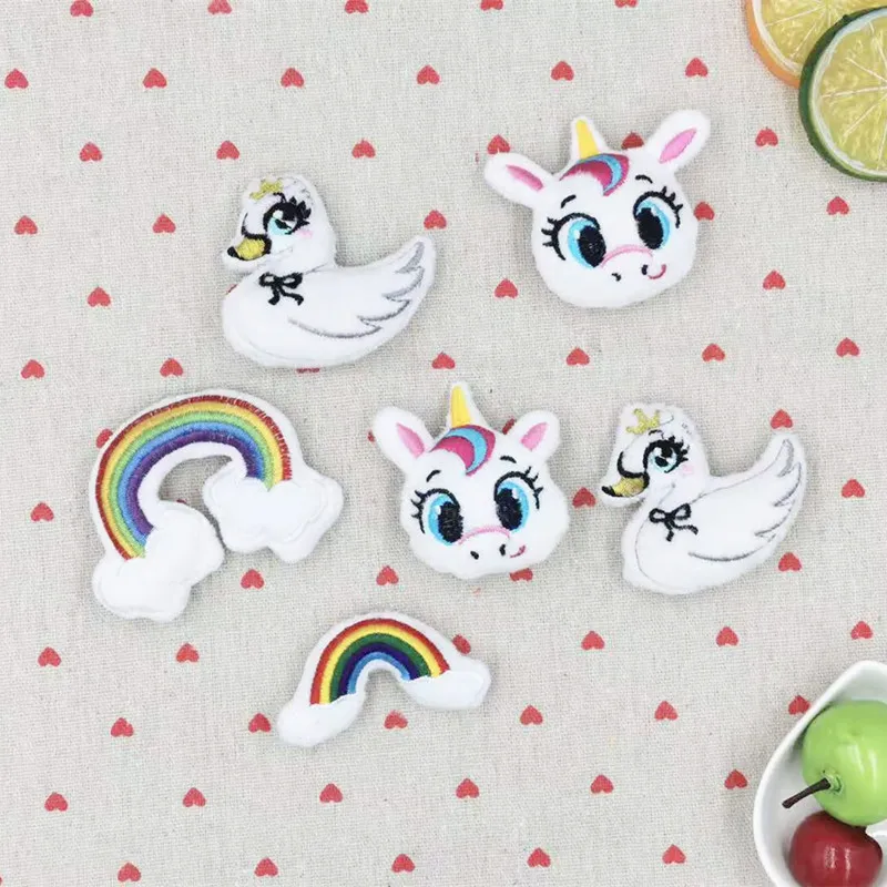 10 шт./лот DIY ручной работы Единорог Лебедь Радуга Куклы Мягкие патчи Аппликации для одежды Швейные принадлежности "сделай сам" украшение для волос