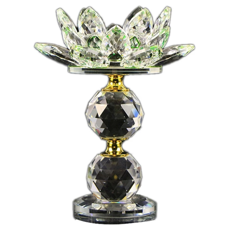 Green ABUI-New Lotus Candlestick Decoration Feng Shui Home Decoration Accessories Holder Glass Fashion - Color: Green
