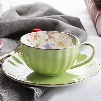 

British Phnom Penh Bone China Coffee Cup And Saucer With Spoon Blue Yellow Green Pink Tea Set Wedding Gift Party Drinkware