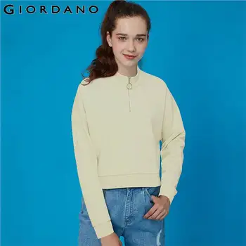

Giordano Women Sweatshirt Solid Half Placket Stand Collar Sweatshirt Zip Front Long Sleeves Sudadera Mujer 92329605