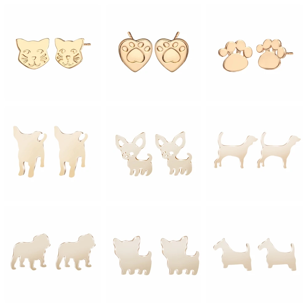 

Women Fashion Cat Paw Dog Chihuahua Scottish Terrier Dog Bulldog Stud Earrings Gold & Silver Color Gift For Girl & Women
