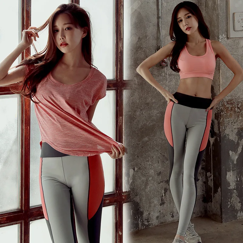 

Summer Yoga Clothes Suit Women's Running Sports Spring And Autumn Sexy Slim Fit Short Sleeve Bra Pants Fitness Three-piece Set