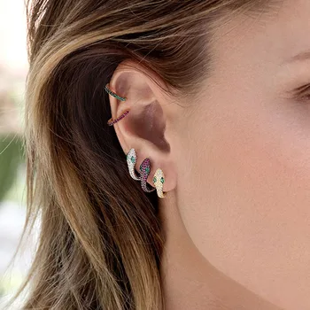 

Personality CZ Zircon Snake Earrings for Women Girls Gold Silver Circle Mini Small Hoop Earrings 925 Sterling Silver Huggies