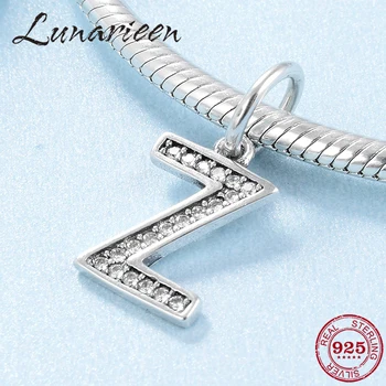 

925 Sterling Silver Letter Z CZ crystal Beads Alphabet charm Beads fit Pandora Bracelets Bangles DIY Jewelry Making