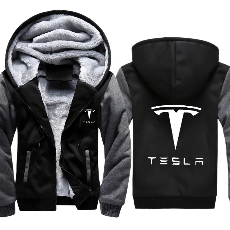Мужские толстовки Tesla с логотипом автомобиля, мужская куртка с капюшоном, повседневные зимние плотные теплые флисовые хлопковые куртки на молнии, мужские спортивные костюмы