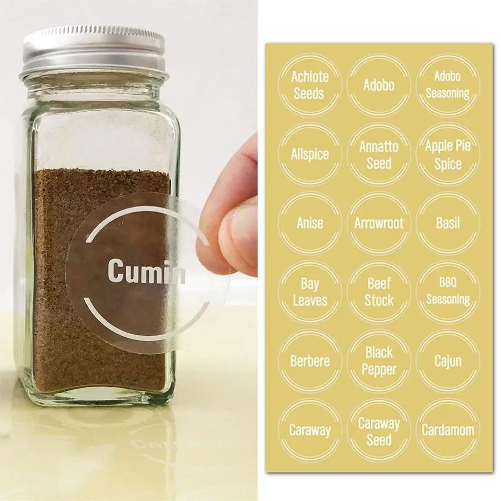 144pcs Kitchen Jars Bottle Container Label On Box Can Item Various Label Clear Food Mark Storgae Stickers 8 sheets