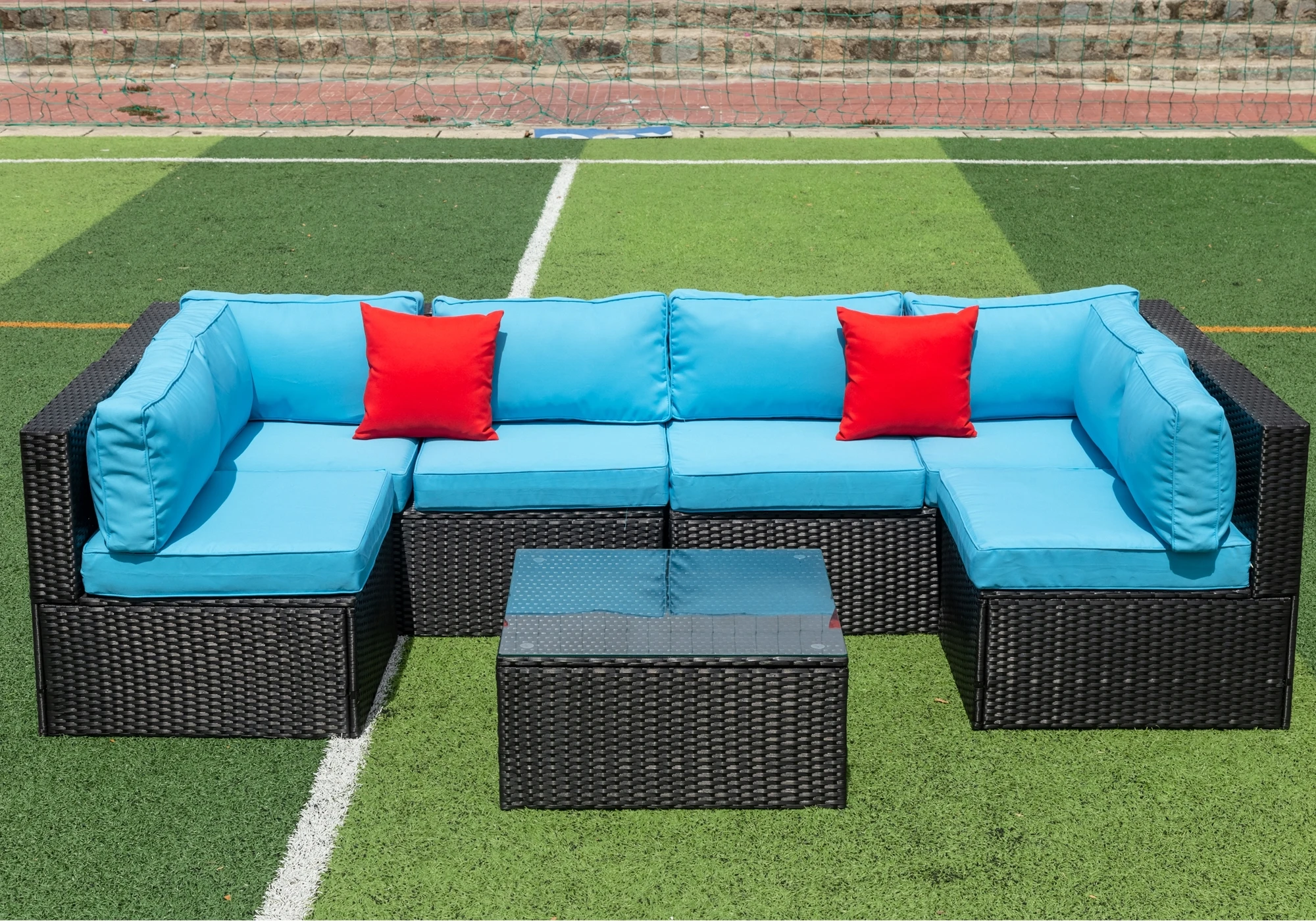 5 Pieces PE Rattan Wicker Sectional Outdoor Furniture Set Cushioned U