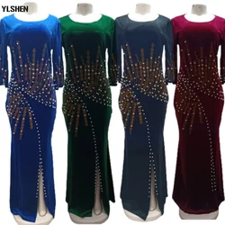 African Dresses for Women Robe Vetement Femme 2021 Winter Luxury Diamonds Beads Velvet Long Bodycon Maxi Dress Christmas Clothes