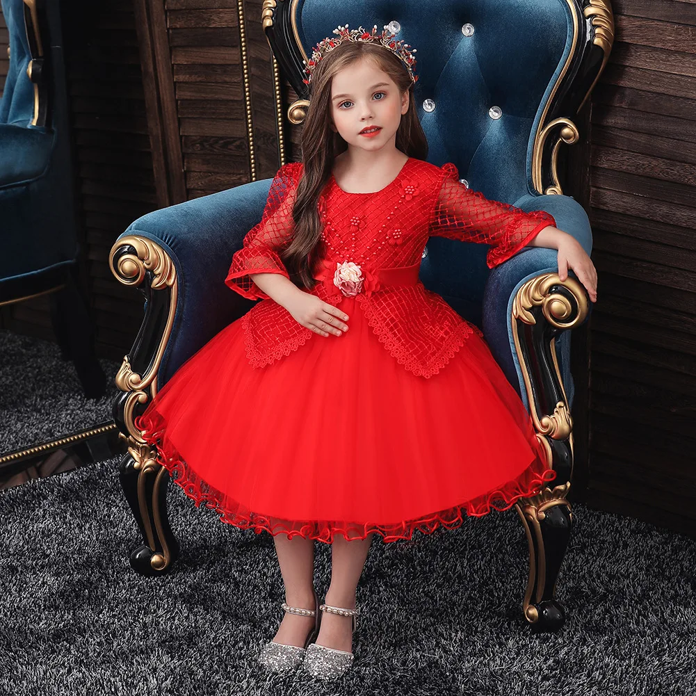 Kids Princess Party Dresses for Children 3 To 10 Years of Age Children Christening Gown Pink Blue Wedding Dresses for Girls