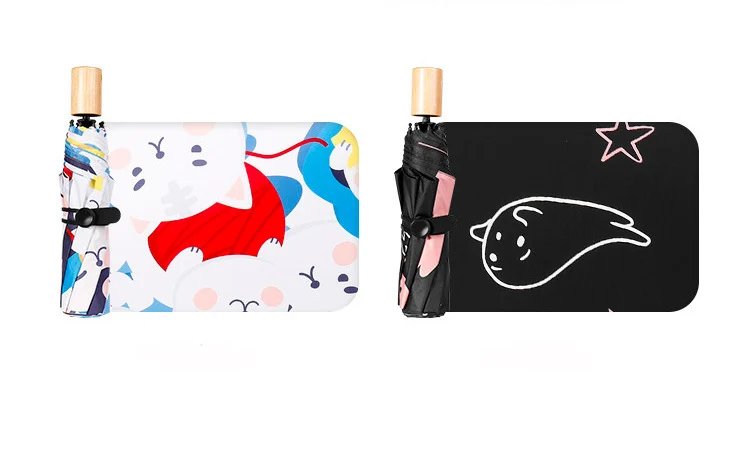 YADA INS New Cartoon Cute Cats Umbrella Folding Wood Handle Animal Umbrellas For Women UV Windproof Rainy Umbrella Parasol YD246