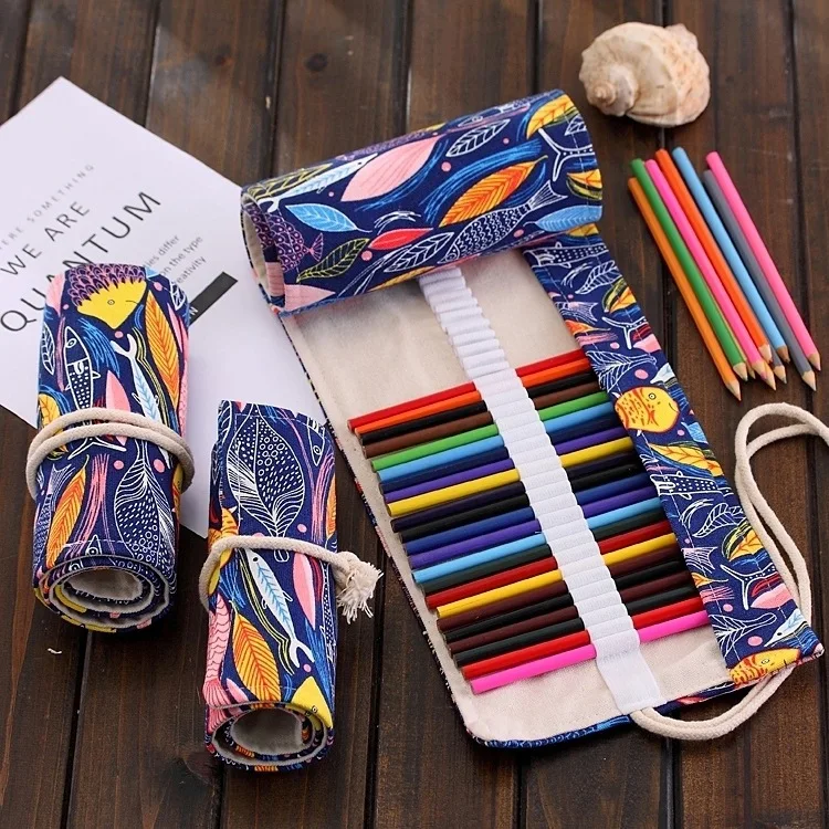 

Handmade Turbot Fish Color Pen Curtain Curly Pencil Case 36/48/72 Hole Students Canvas Painting Sketch Lead Pencil Case