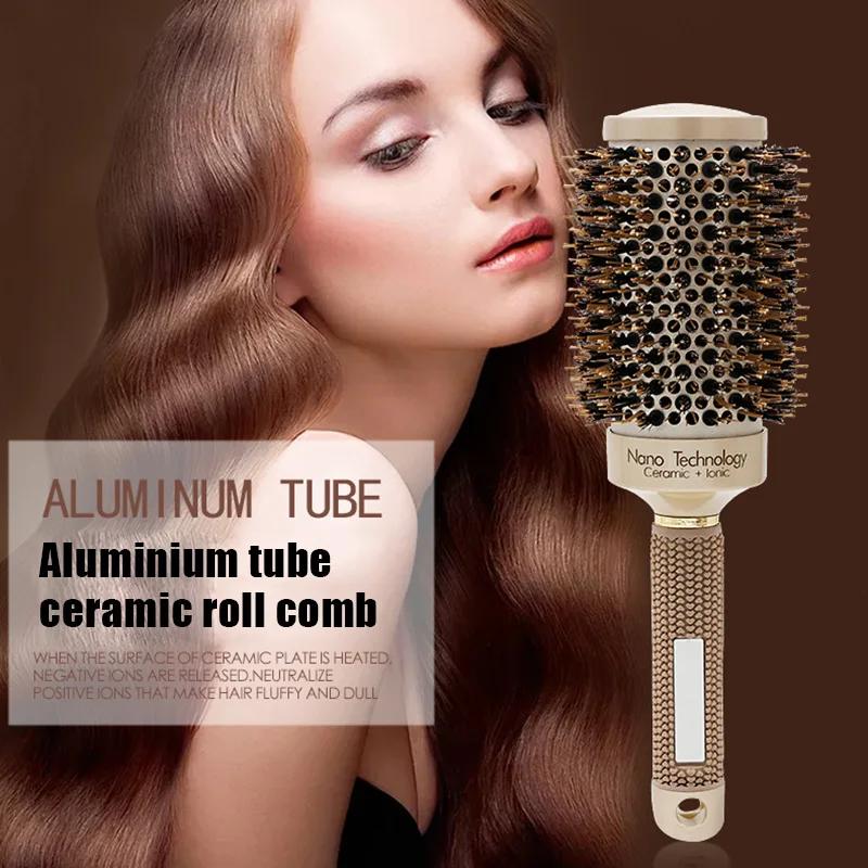 

Professional Thermal Ceramic Ionic Round Barrel Hair Brush Comb with Boar Bristle QS888