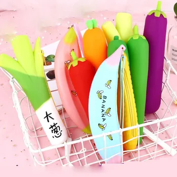 

Vegetables Fruit Pencil Case Cute Silicone Banana pen bag box Stationery pouch for girls boys gift office school supplies zakka