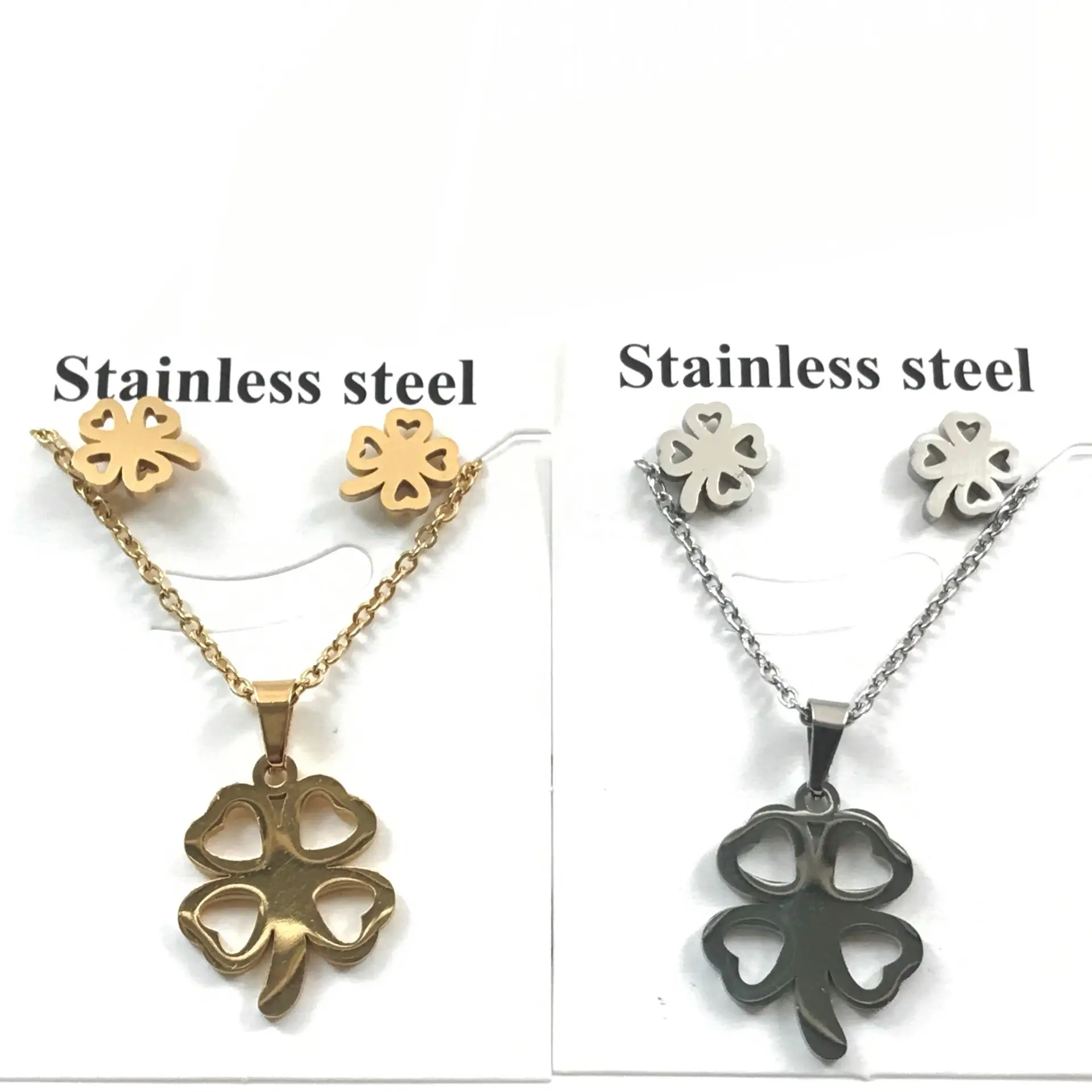 

tainless Steel Clover Gold Color Leaf Heartbeat Heart to Heart Bar Crucifix Jesus Christian Cross Pendant Necklaces for Women
