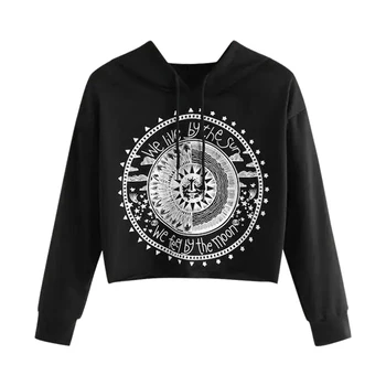 

ETOSELL Women Autumn Winter Sweatshirt Female Long Sleeve Pullover Fashion Ptint Short Sweatshirt