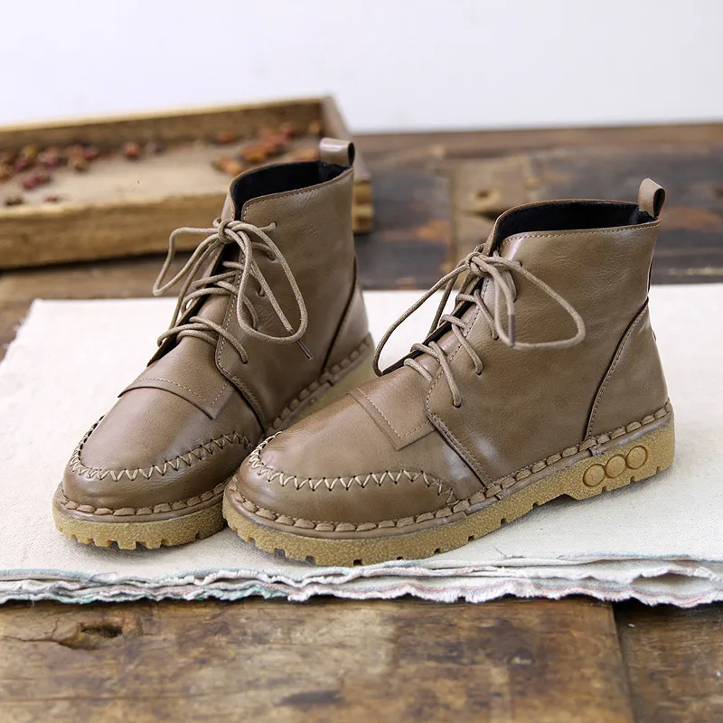 

Retro Martin Boots Literary Mori Stitching Women's Boots College Style Flat Ankle Boots Soft Bottom Comfort Casual Short Boots