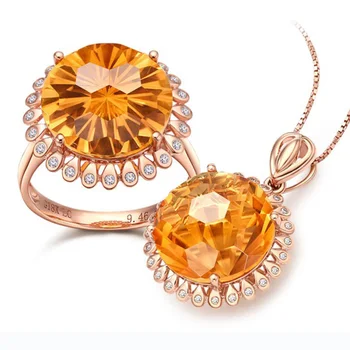 

MOONROCY Crysta Necklace and Ring Jewelry Set Gold Color Trendy Yellow Flower for Women Dropshipping Party Wholesale