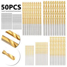 Mèches à revêtement en titane HSS, jeu de forets en acier à grande vitesse, outils électriques de qualité, outils pour le travail du bois 1/1.5/2/2.5/3mm 50 pièces
