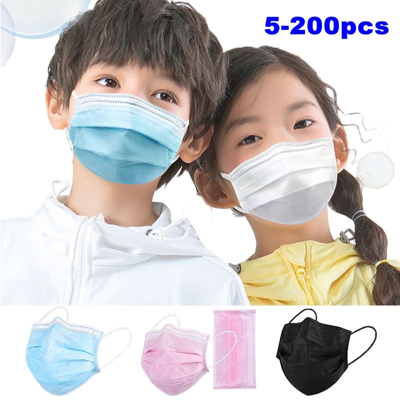 

5-200pcs Kids Mask Black Disposable Face Mask Nonwove 3 ply masque enfant Protective Mouth Masks for Children mascarillas niños