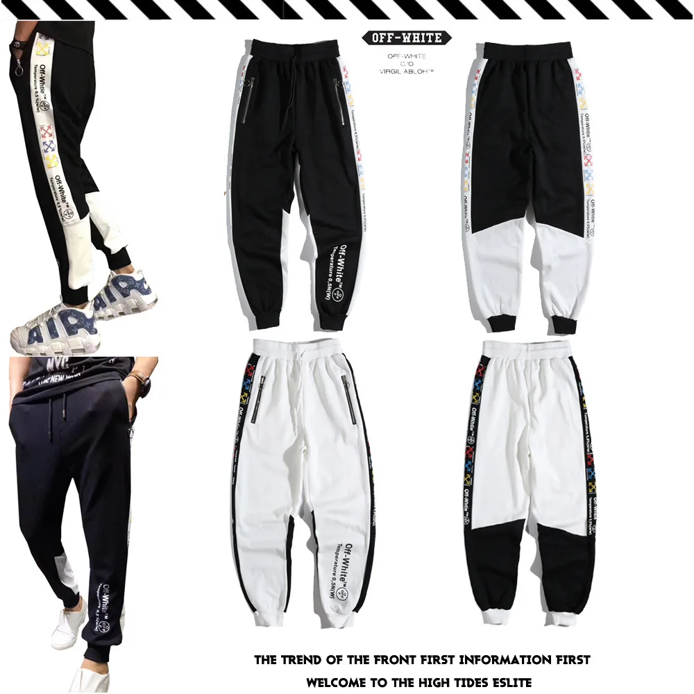 

2019 Autumn New Style Europe And America Ow Athletic Pants Men's Hip Hop Hip Hop Men's Elastic Looped Pile Skinny Mixed Colors B