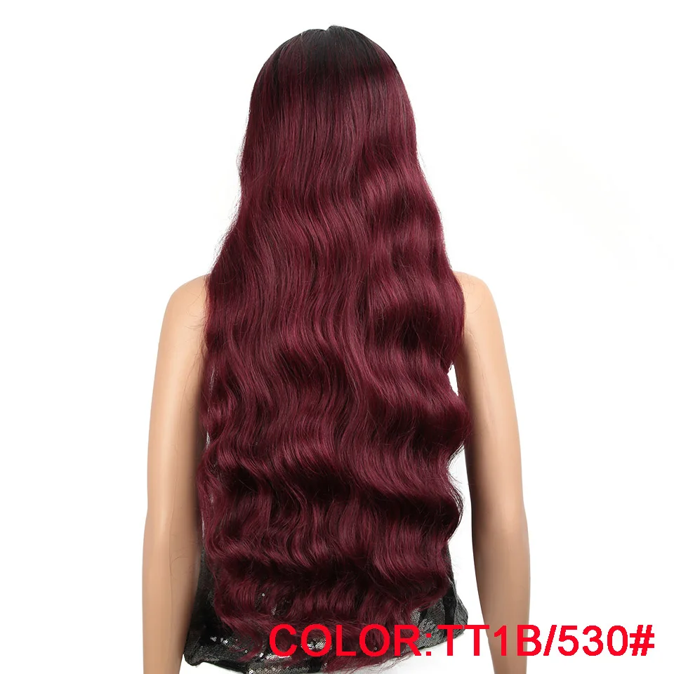 Волшебные 2" Синтетические парики на кружеве для черных женщин натуральные длинные волнистые афро-американские парики термостойкие волокна средний пробор - Цвет: TT1B-530