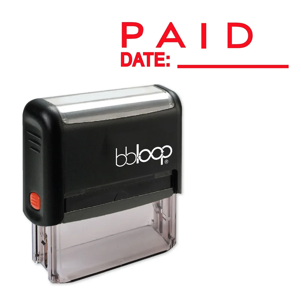 

BBloop "PAID" W/ Date Line Self-Inking Stamp, Rectangular, Laser Engraved, RED/BLUE/BLACK