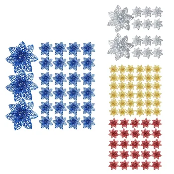

50 Pieces Glitter Christmas Tree Ornaments Artificial Wedding Christmas Poinsettia Flowers for Decoration