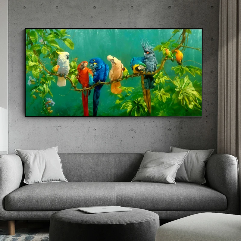 Big Size Digital Printed Canvas Painting Colourful Parrots Print