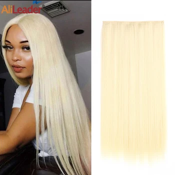 

Alileader Top Selling 5 Clip In Hair Extensions 60Cm 44Color Pure Fake Hairpiece Straight Synthetic Clip In Hair Extensions