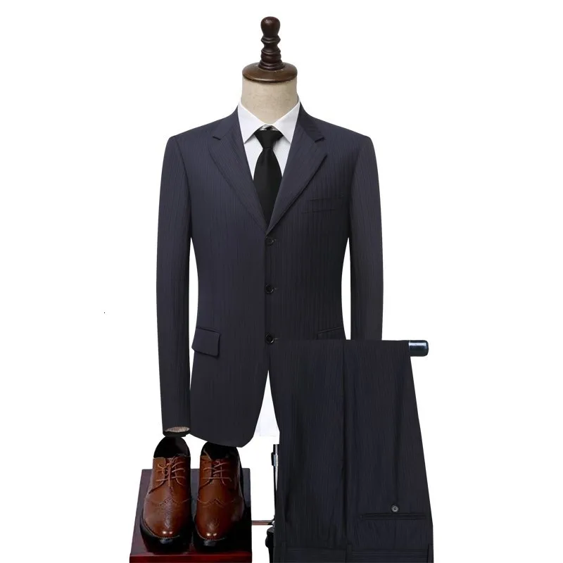 

Men Suit Blazer Jacket Pants Slim Fit Wool Suits Set Office Work Formal Outfits Wedding Dress Single Breasted Woolen Groom Suit