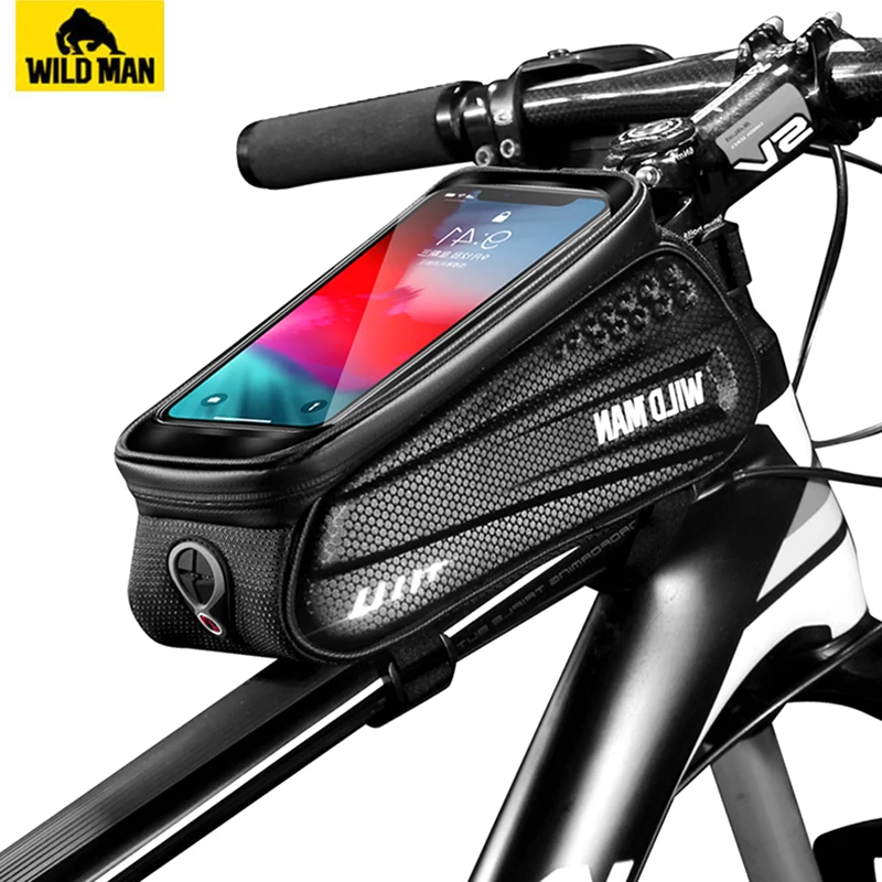 

WILD MAN 6.2 Inch Waterproof Bicycle Front Tube Bag Bike Touch Screen Phone Case Bag Bike Top Tube Bag Cycling Accessories